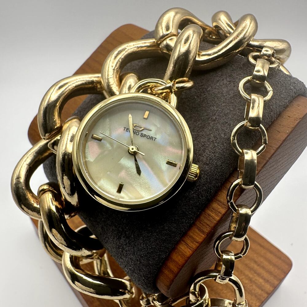Tecno Sport Gold-Tone Chain Bracelet Quartz Watch Cream Dial